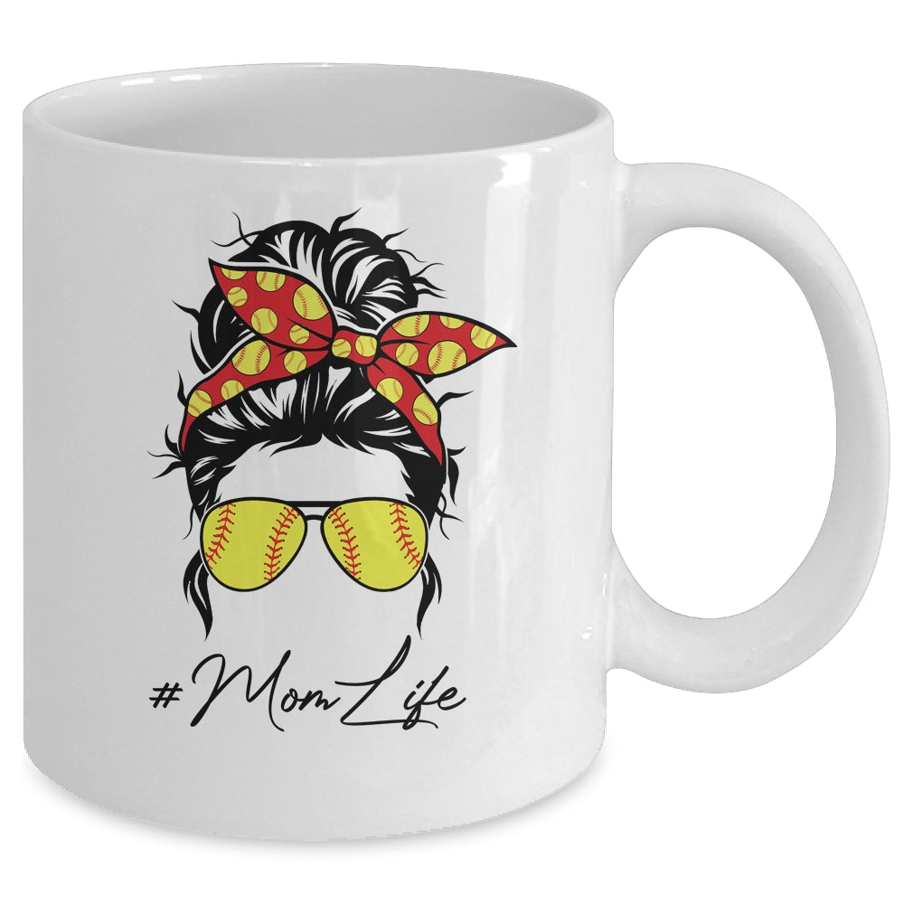 Mom Life Softball Baseball Women Mothers Day Messy Bun Mug | siriusteestore