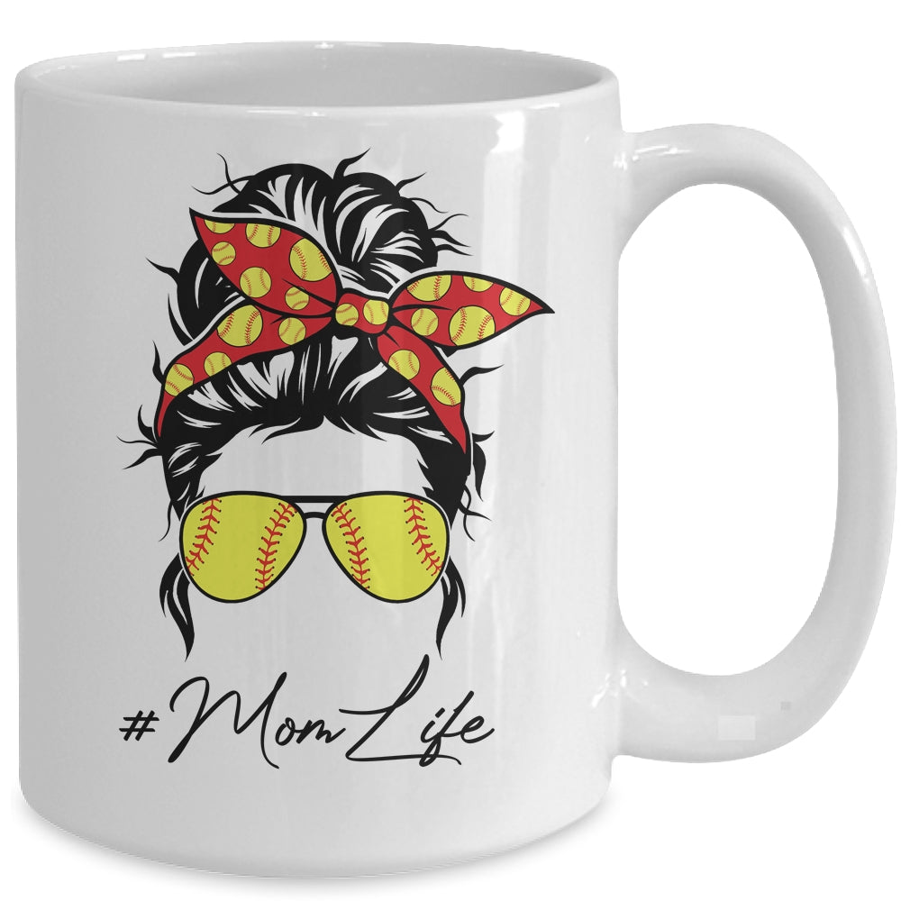 Mom Life Softball Baseball Women Mothers Day Messy Bun Mug | siriusteestore