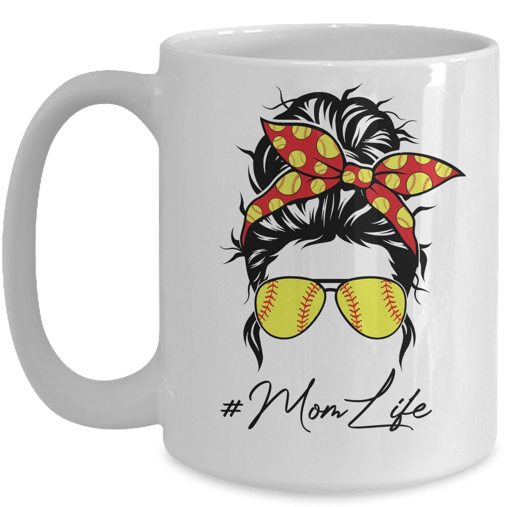 Mom Life Softball Baseball Women Mothers Day Messy Bun Mug | siriusteestore