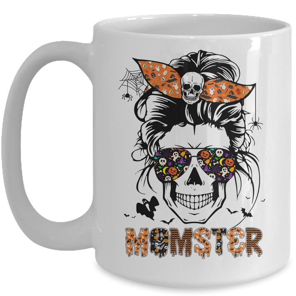 Momster Halloween Costume Skull Mom Messy Hair Bun Monster Mug | siriusteestore