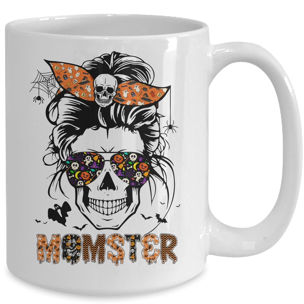 Momster Halloween Costume Skull Mom Messy Hair Bun Monster Mug | siriusteestore