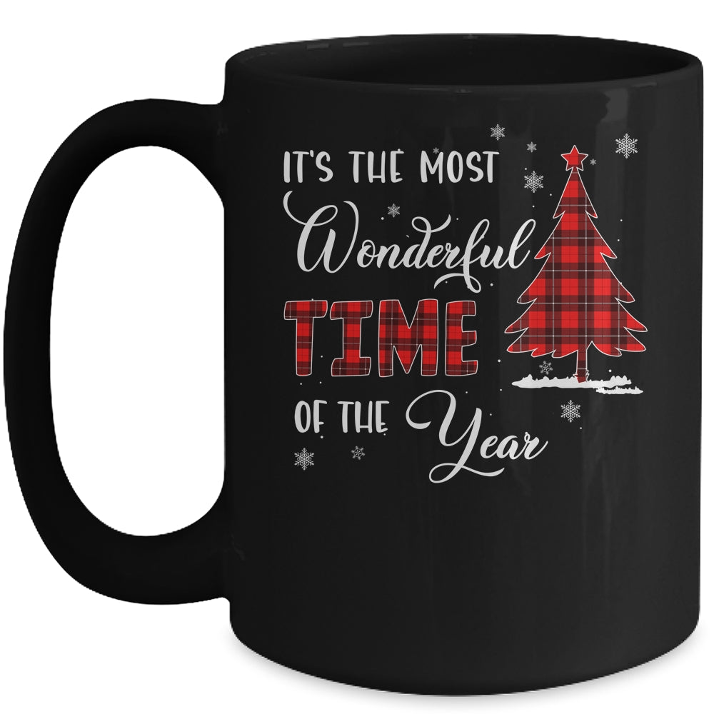 Most Wonderful Time Of The Year Buffalo Plaid Christmas Tree Mug | siriusteestore