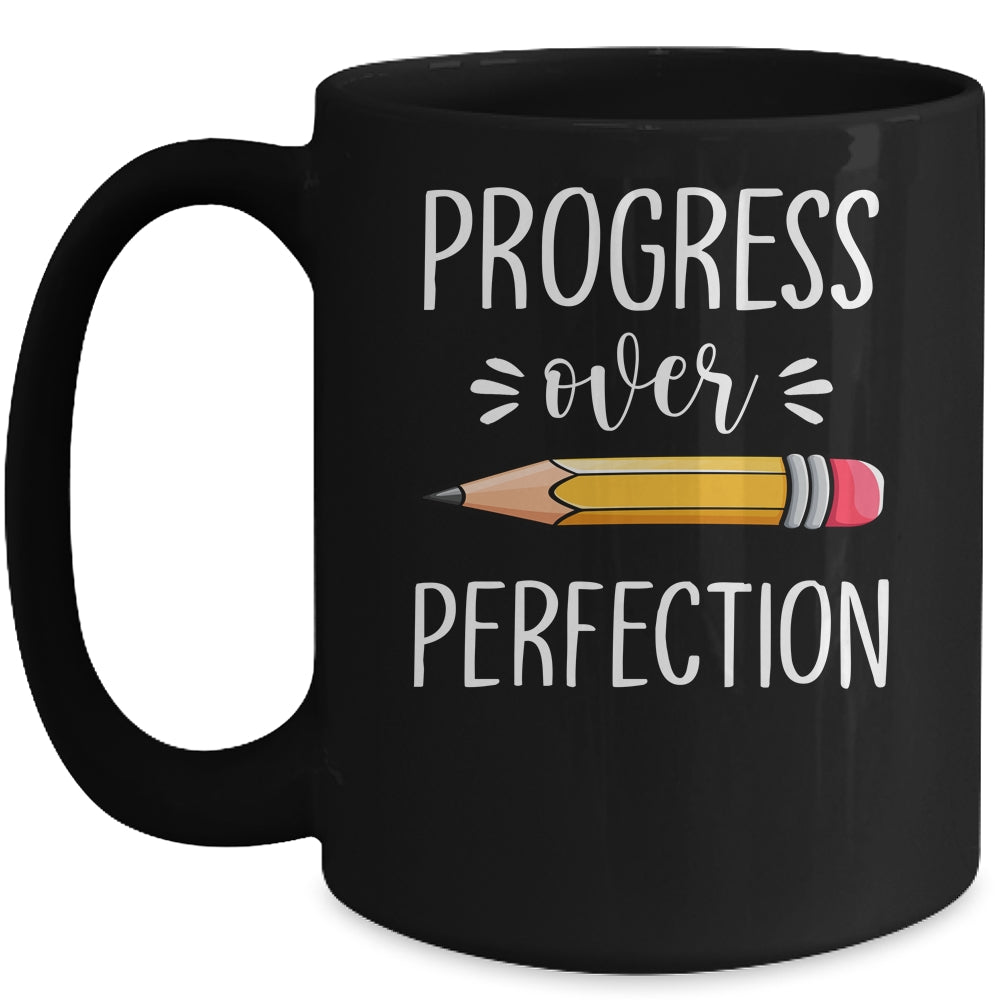 Motivational Progress Over Perfection Back to School Teacher Mug | siriusteestore