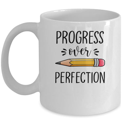 Motivational Progress Over Perfection Teacher Back to School Mug | siriusteestore