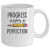 Motivational Progress Over Perfection Teacher Back to School Mug | siriusteestore