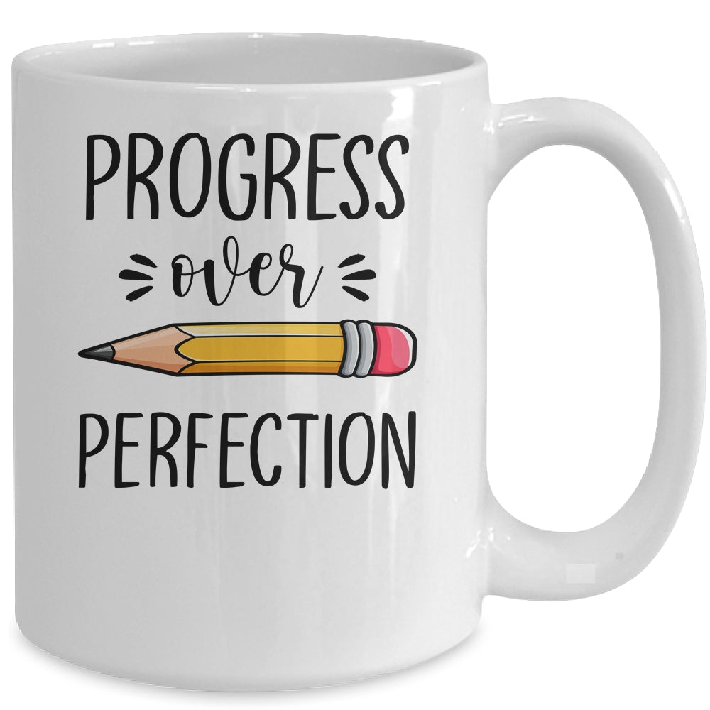 Motivational Progress Over Perfection Teacher Back to School Mug | siriusteestore