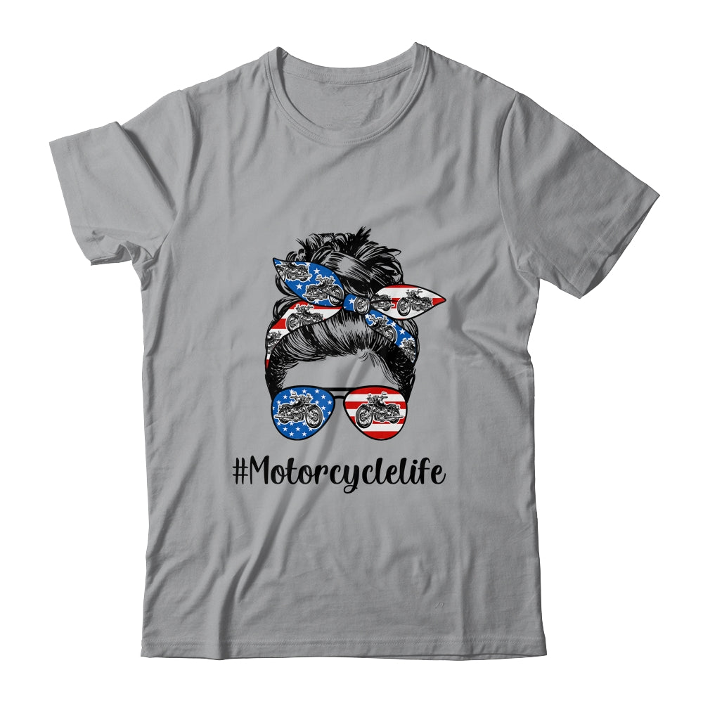 Motorcycle Life Messy Bun Hair Funny Mothers Day Women Biker Shirt & Tank Top | siriusteestore