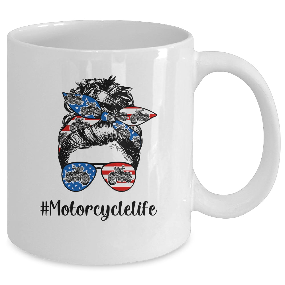 Motorcycle Life Messy Bun Hair Funny Mothers Day Women Biker Mug | siriusteestore