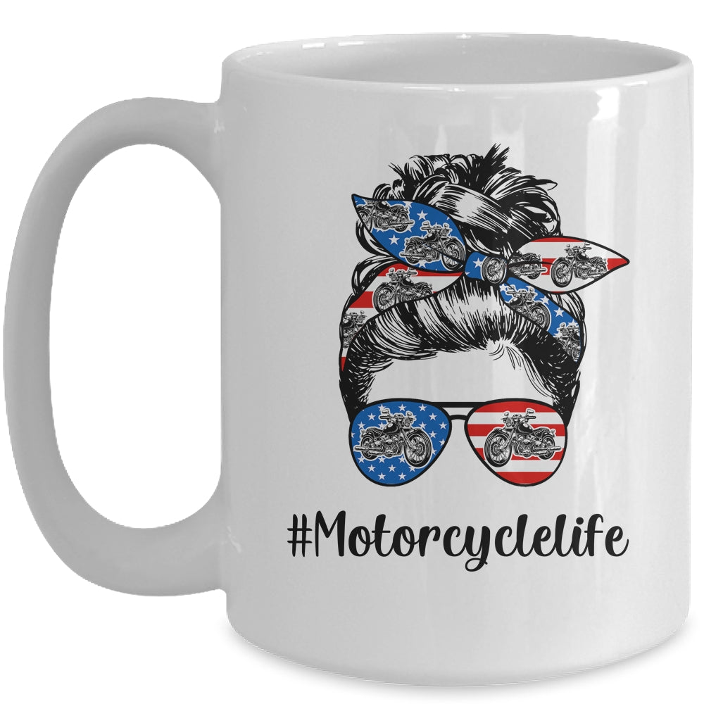 Motorcycle Life Messy Bun Hair Funny Mothers Day Women Biker Mug | siriusteestore