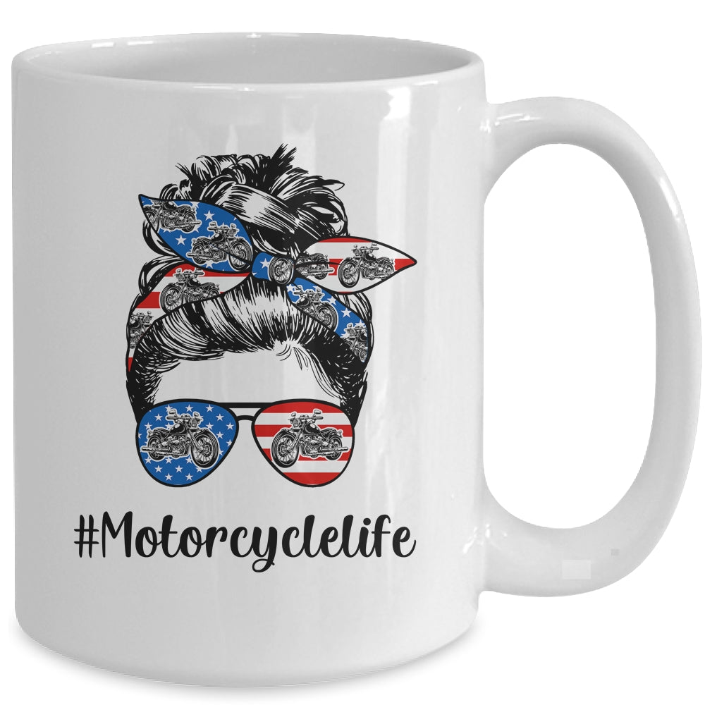Motorcycle Life Messy Bun Hair Funny Mothers Day Women Biker Mug | siriusteestore