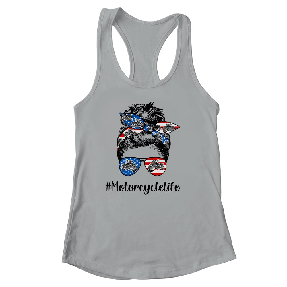 Motorcycle Life Messy Bun Hair Funny Mothers Day Women Biker Shirt & Tank Top | siriusteestore