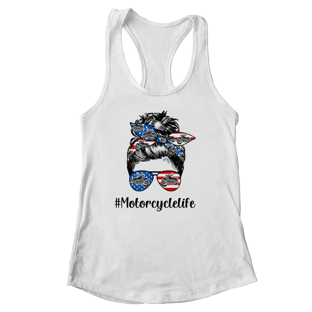 Motorcycle Life Messy Bun Hair Funny Mothers Day Women Biker Shirt & Tank Top | siriusteestore