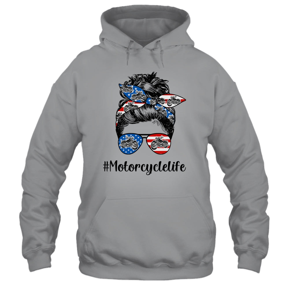 Motorcycle Life Messy Bun Hair Funny Mothers Day Women Biker Shirt & Tank Top | siriusteestore