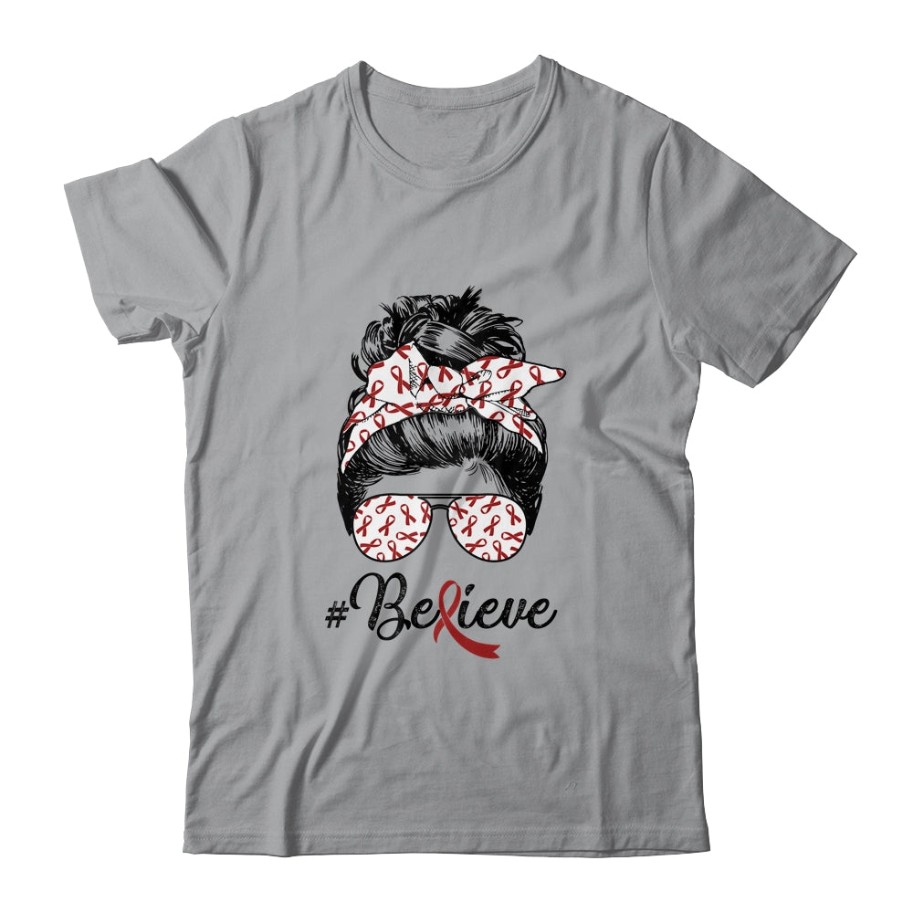 Multiple Myeloma Awareness Messy Bun Warrior Believe Shirt & Tank Top | siriusteestore