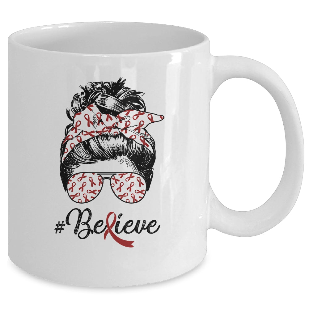 Multiple Myeloma Awareness Messy Bun Warrior Believe Mug | siriusteestore