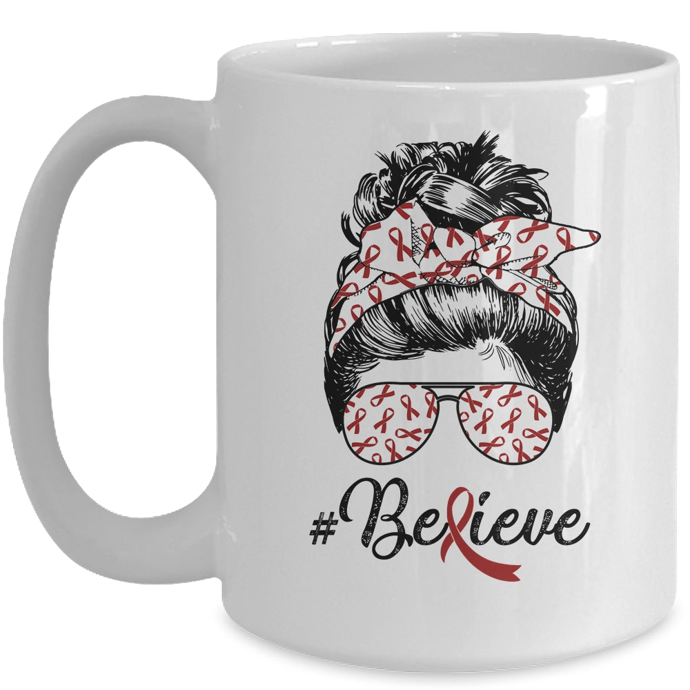 Multiple Myeloma Awareness Messy Bun Warrior Believe Mug | siriusteestore