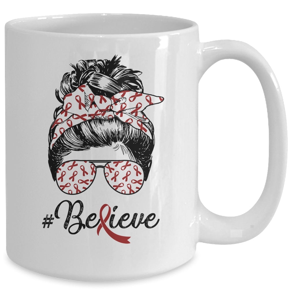 Multiple Myeloma Awareness Messy Bun Warrior Believe Mug | siriusteestore