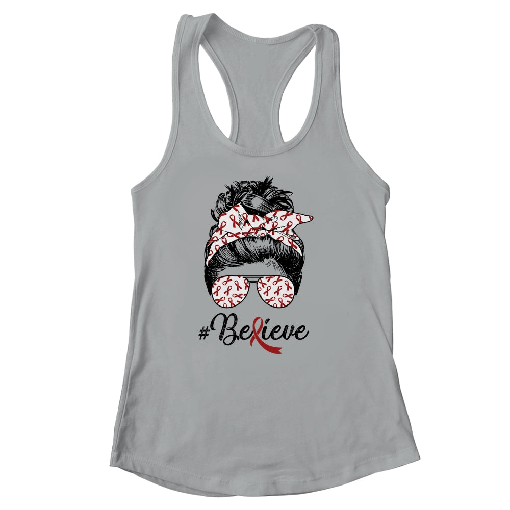 Multiple Myeloma Awareness Messy Bun Warrior Believe Shirt & Tank Top | siriusteestore