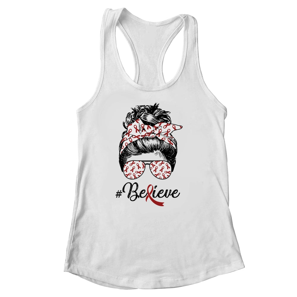 Multiple Myeloma Awareness Messy Bun Warrior Believe Shirt & Tank Top | siriusteestore