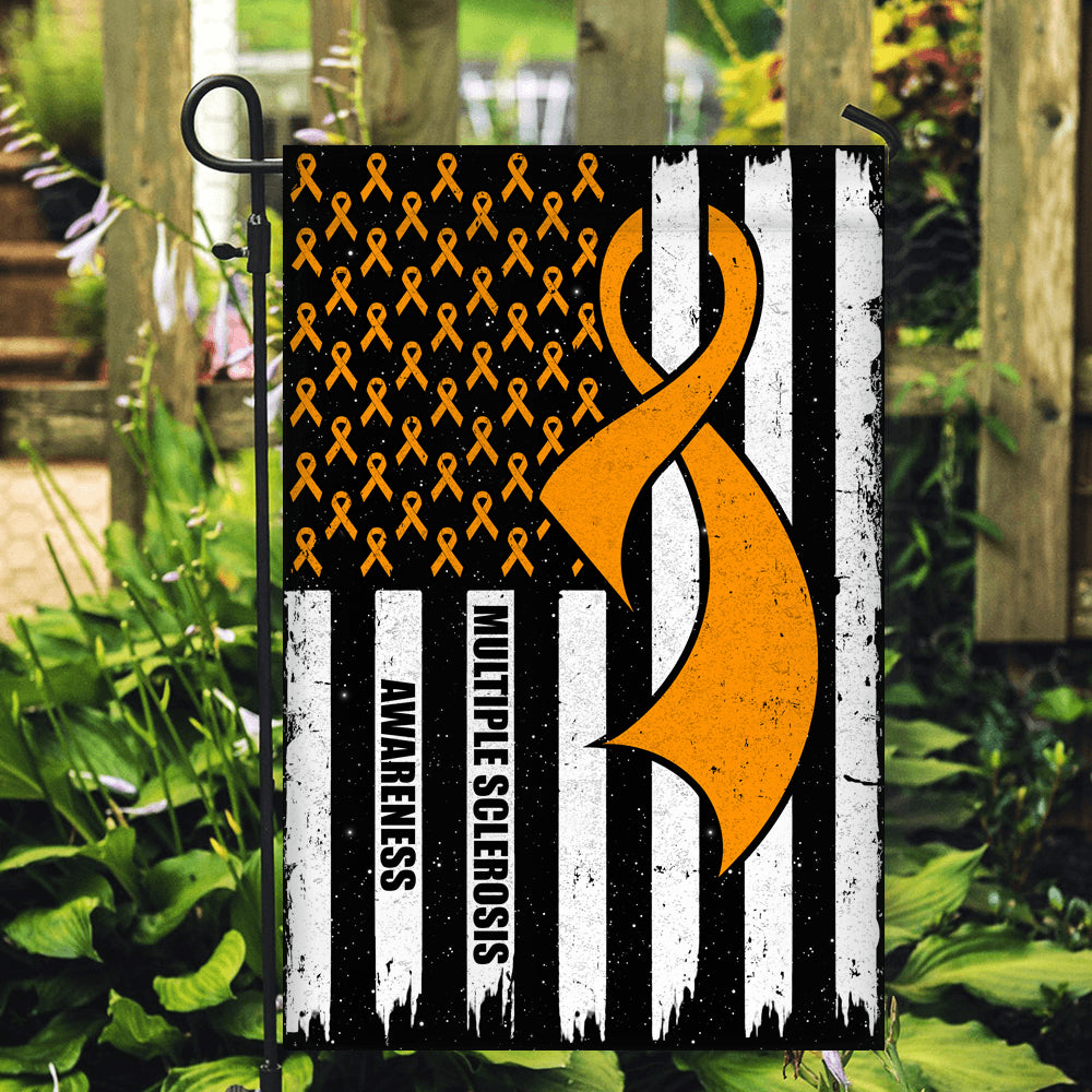 Multiple Sclerosis Awareness America Flag Orange Ribbon | siriusteestore
