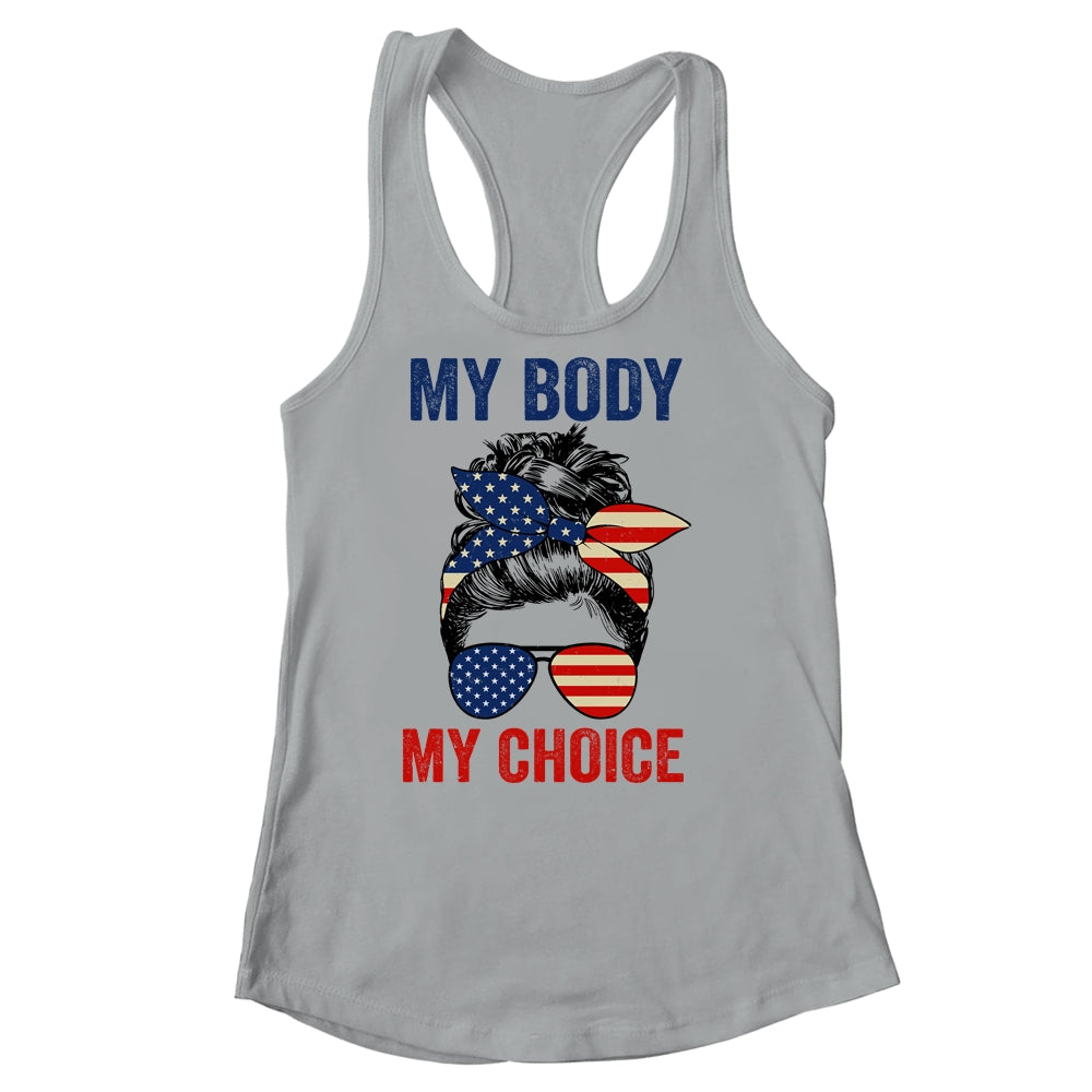 My Body My Choice Pro Choice Messy Bun US Flag 4th Of July Shirt & Tank Top | siriusteestore