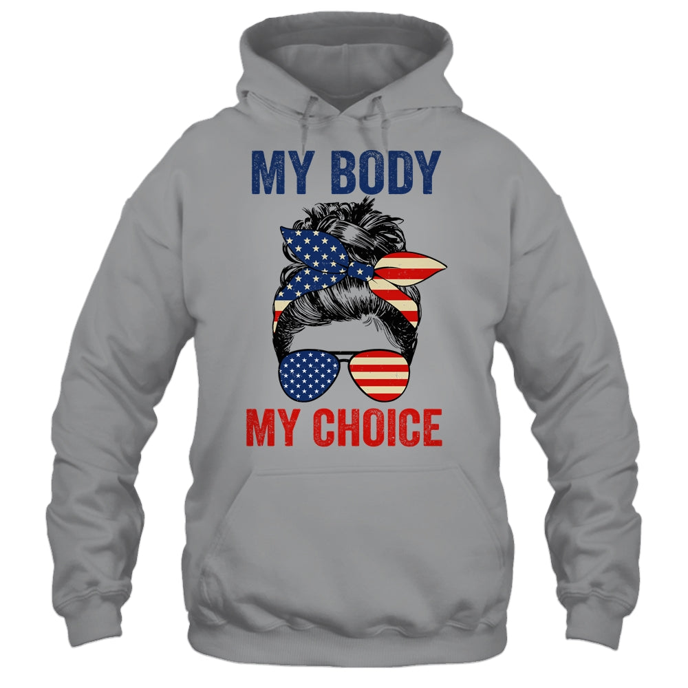 My Body My Choice Pro Choice Messy Bun US Flag 4th Of July Shirt & Tank Top | siriusteestore