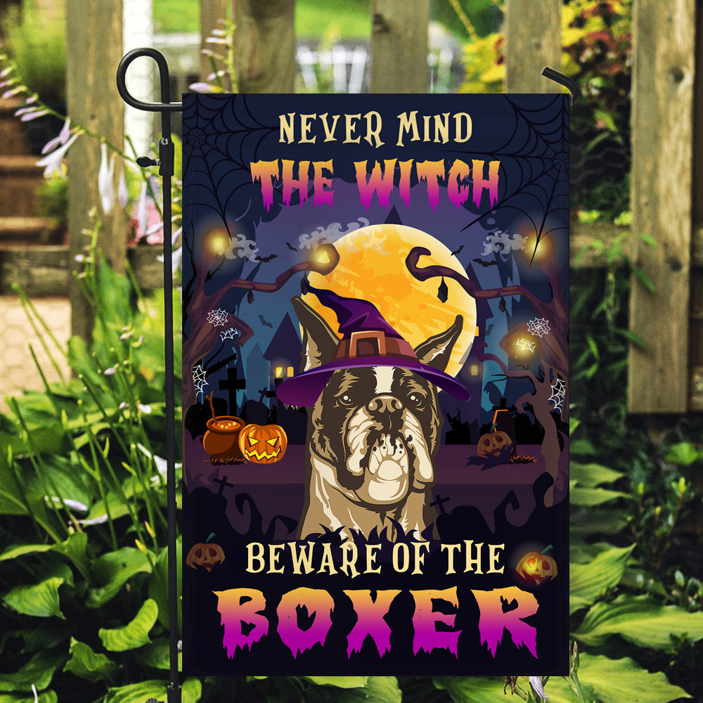 Never Mind The Witch Beware Of The Boxer Flag Funny Halloween For Dog Lovers | siriusteestore