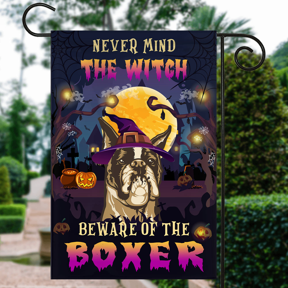 Never Mind The Witch Beware Of The Boxer Flag Funny Halloween For Dog Lovers | siriusteestore