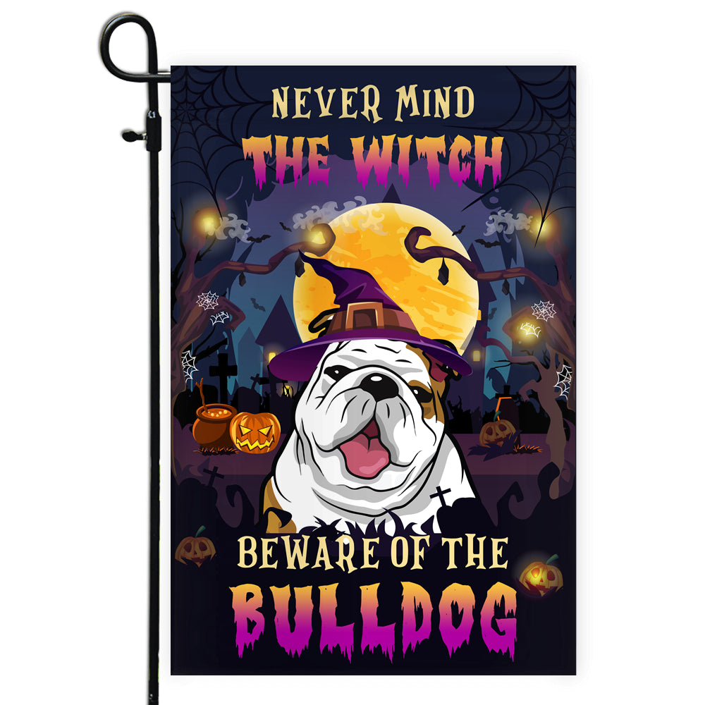 Never Mind The Witch Beware Of The Bulldog Flag Funny Halloween For Dog Lovers | siriusteestore