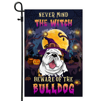 Never Mind The Witch Beware Of The Bulldog Flag Funny Halloween For Dog Lovers | siriusteestore