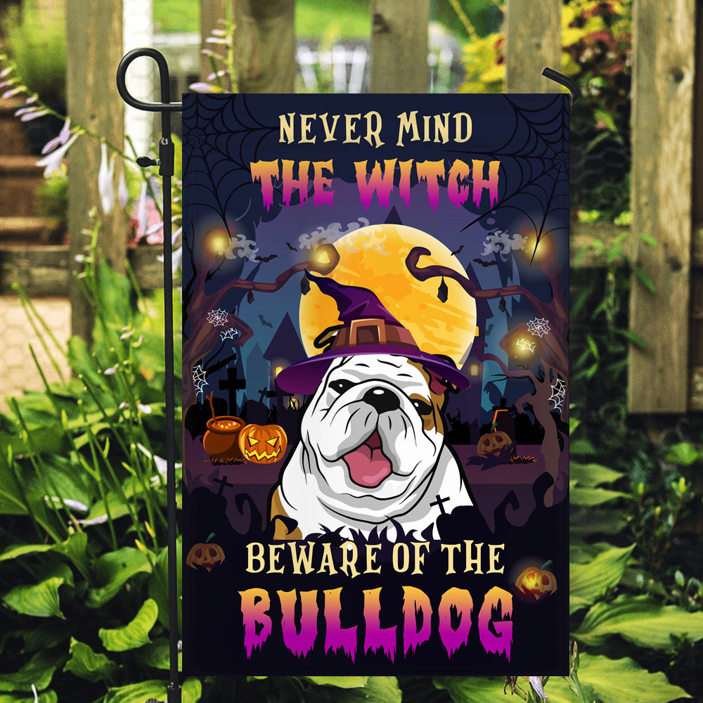 Never Mind The Witch Beware Of The Bulldog Flag Funny Halloween For Dog Lovers | siriusteestore