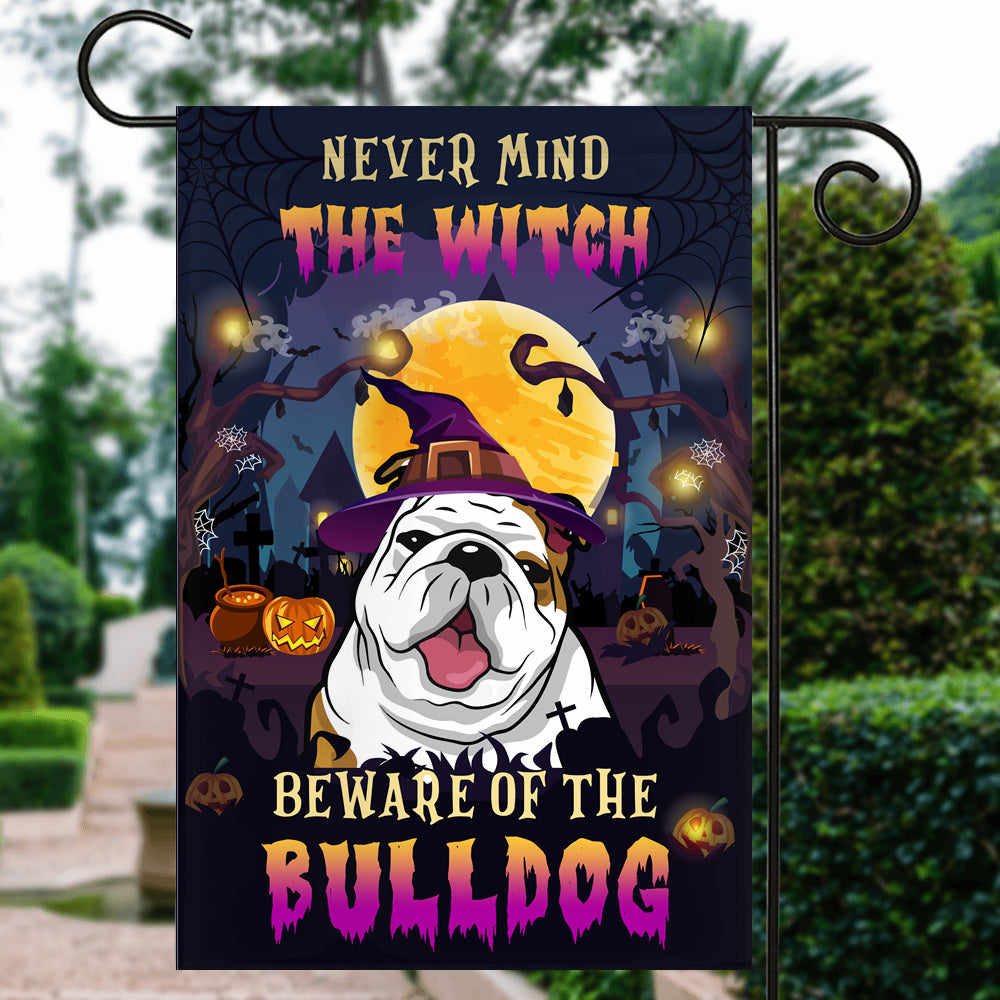 Never Mind The Witch Beware Of The Bulldog Flag Funny Halloween For Dog Lovers | siriusteestore