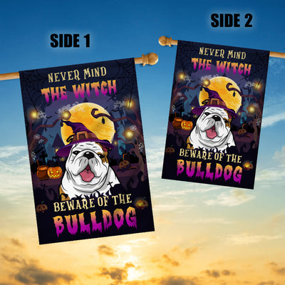 Never Mind The Witch Beware Of The Bulldog Flag Funny Halloween For Dog Lovers | siriusteestore