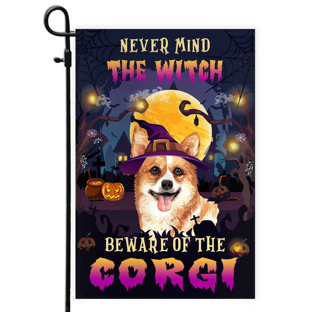 Never Mind The Witch Beware Of The Corgi Flag Funny Halloween For Dog Lovers | siriusteestore