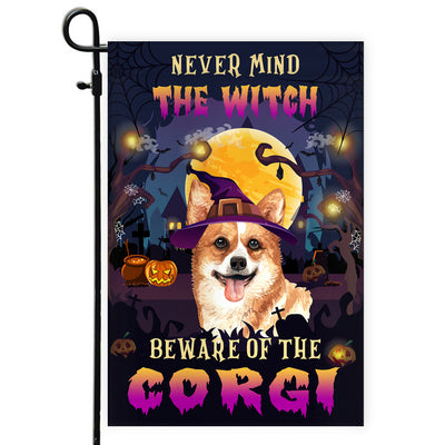 Never Mind The Witch Beware Of The Corgi Flag Funny Halloween For Dog Lovers | siriusteestore