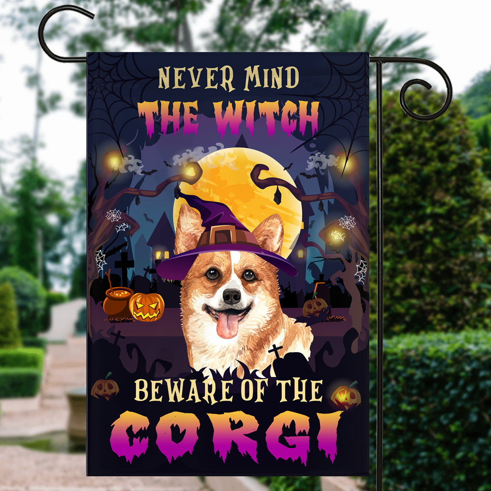 Never Mind The Witch Beware Of The Corgi Flag Funny Halloween For Dog Lovers | siriusteestore