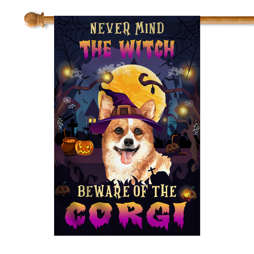 Never Mind The Witch Beware Of The Corgi Flag Funny Halloween For Dog Lovers | siriusteestore