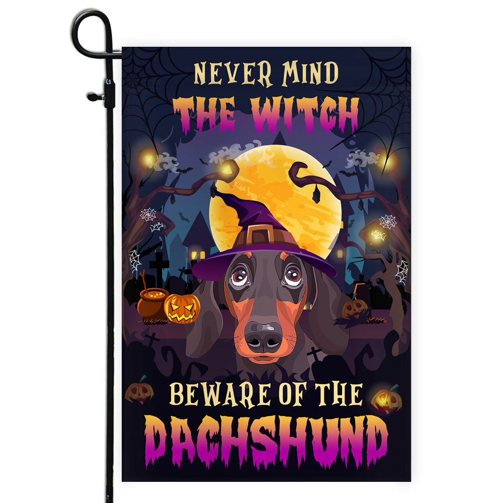Never Mind The Witch Beware Of The Dachshund Flag Funny Halloween For Dog Lovers | siriusteestore