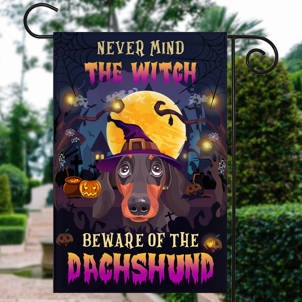 Never Mind The Witch Beware Of The Dachshund Flag Funny Halloween For Dog Lovers | siriusteestore