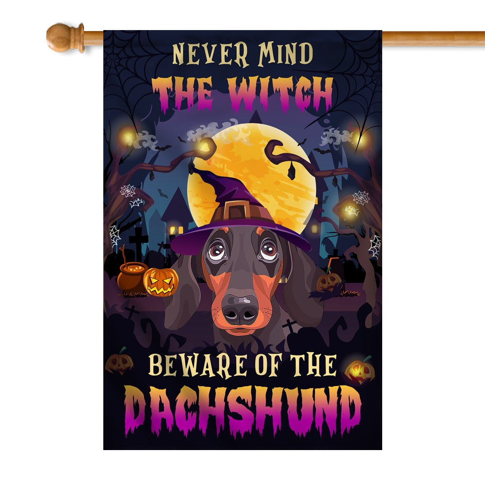 Never Mind The Witch Beware Of The Dachshund Flag Funny Halloween For Dog Lovers | siriusteestore