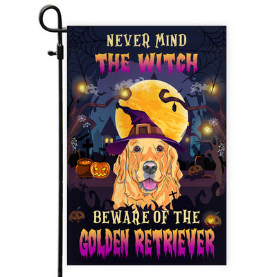 Never Mind The Witch Beware Of The Golden Retriever Flag Funny Halloween For Dog Lovers | siriusteestore