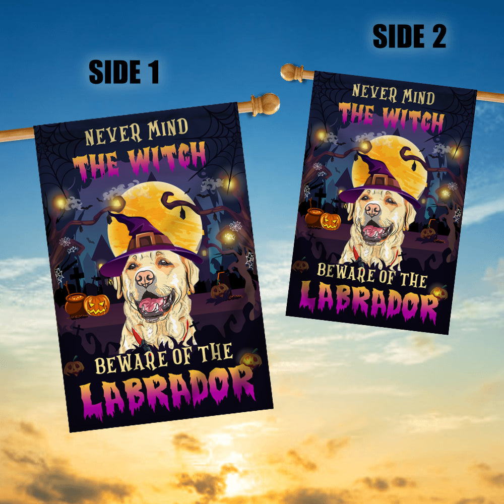 Never Mind The Witch Beware Of The Labrador Flag Funny Halloween For Dog Lovers | siriusteestore