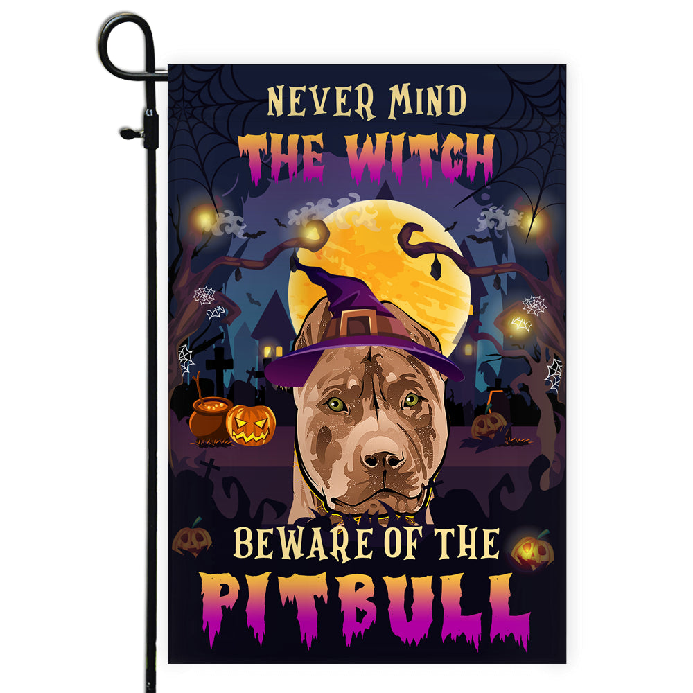 Never Mind The Witch Beware Of The Pitbull Flag Funny Halloween For Dog Lovers | siriusteestore