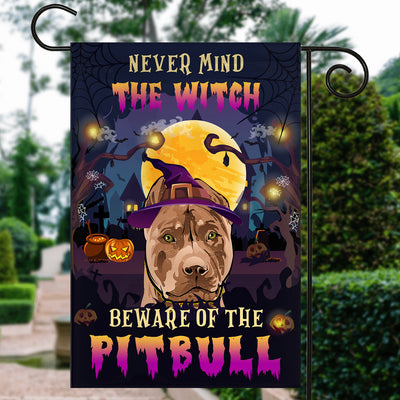 Never Mind The Witch Beware Of The Pitbull Flag Funny Halloween For Dog Lovers | siriusteestore
