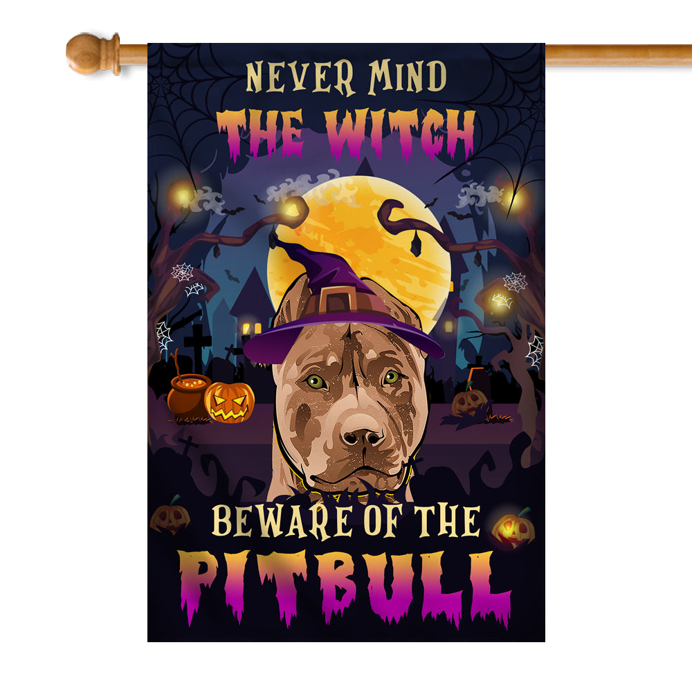 Never Mind The Witch Beware Of The Pitbull Flag Funny Halloween For Dog Lovers | siriusteestore