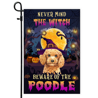 Never Mind The Witch Beware Of The Poodle Flag Funny Halloween For Dog Lovers | siriusteestore