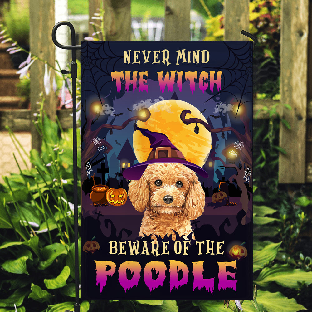 Never Mind The Witch Beware Of The Poodle Flag Funny Halloween For Dog Lovers | siriusteestore