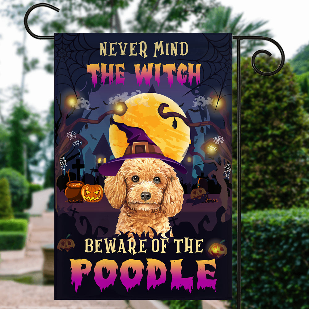 Never Mind The Witch Beware Of The Poodle Flag Funny Halloween For Dog Lovers | siriusteestore