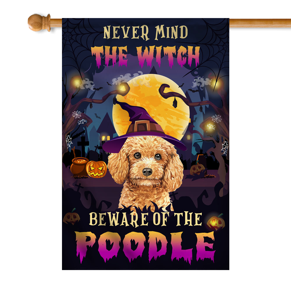 Never Mind The Witch Beware Of The Poodle Flag Funny Halloween For Dog Lovers | siriusteestore