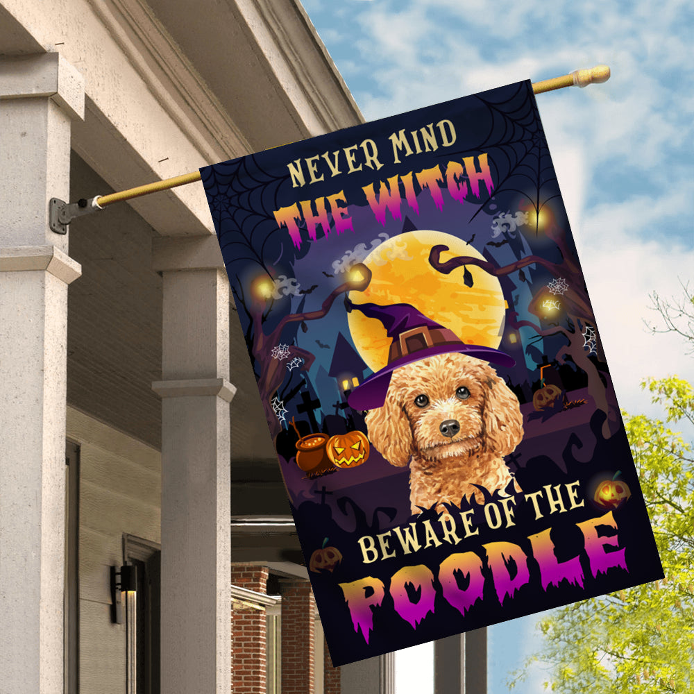 Never Mind The Witch Beware Of The Poodle Flag Funny Halloween For Dog Lovers | siriusteestore